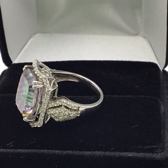 925 Sterling Silver Mystic Topaz CZ Halo Cocktail Ring Size 7.5 Multicolor - Picture 10 of 16